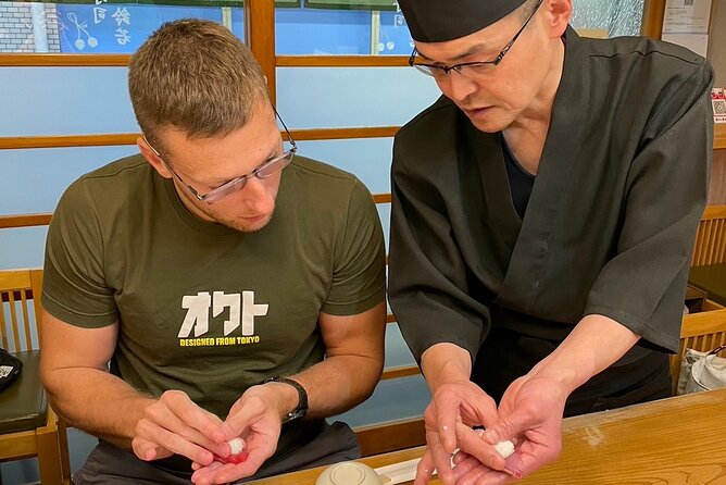 Learning Sushi from a Professional Sushi Chef in Osaka - Meeting Chef Suzuki and starting with a drink on the house