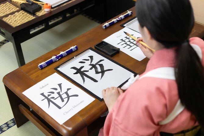 Learning Zen of Japanese Calligraphy in kimono near Osaka Castle - Brush Technique in Plain Terms: Tome, Hane, Harai