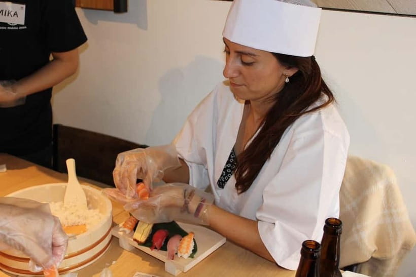 Osaka Dotonbori: Vegan/Vegetarian Sushi Making Experience - Step 3 and 4: neta with wasabi, then final hand formation