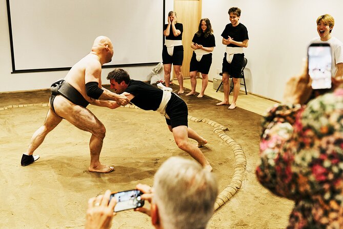 Osaka Sumo Experience with Live Show and Audience Challenge - The Training Demonstration and Tachiai Moment With Retired Wrestlers